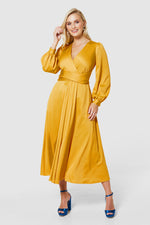 Load image into Gallery viewer, Belle Full Skirt Wrap Dress - Yellow
