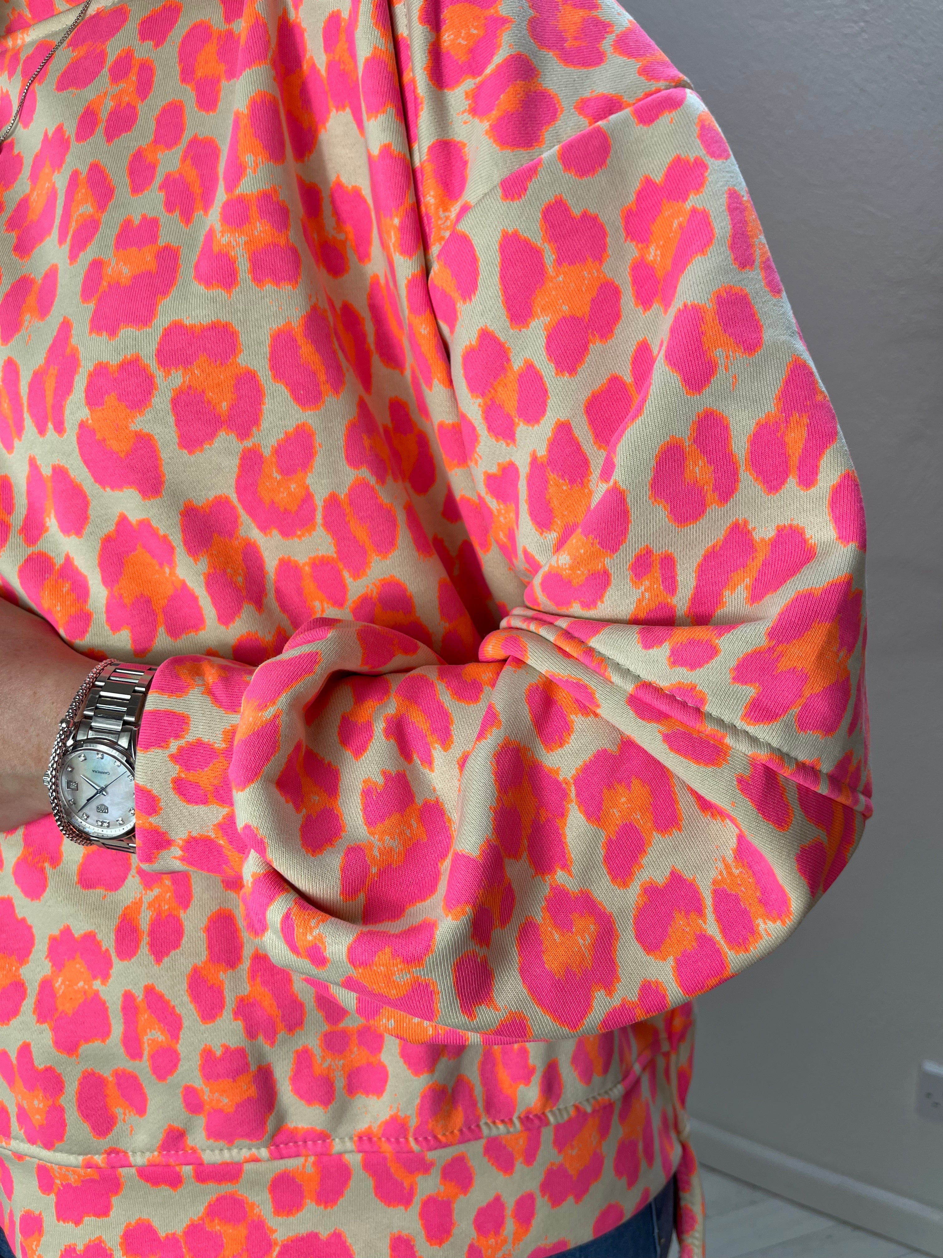 Leopard Print Sweatshirt Neon Pink/Orange