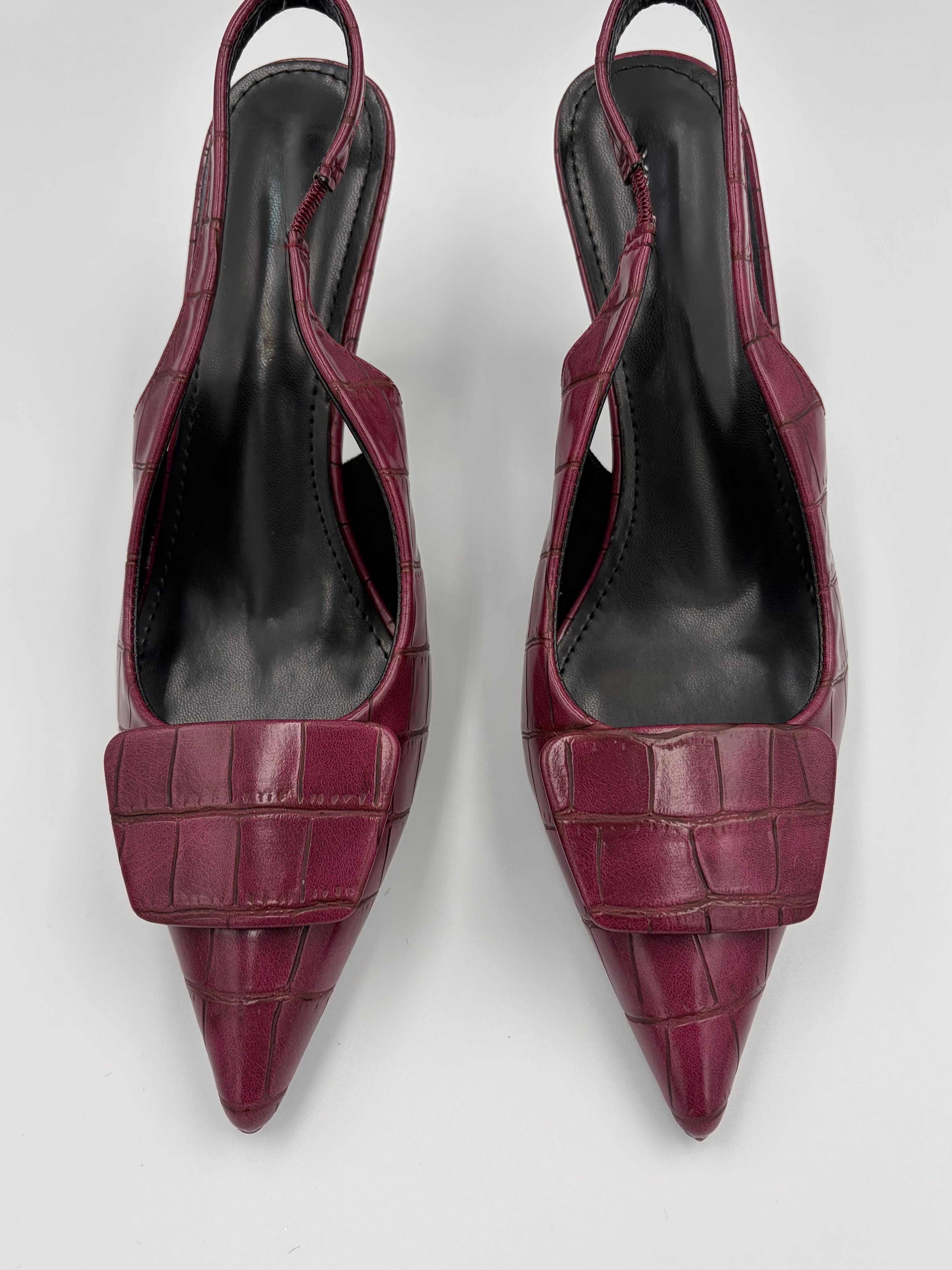 Wine Croc Embossed Slingback Heel