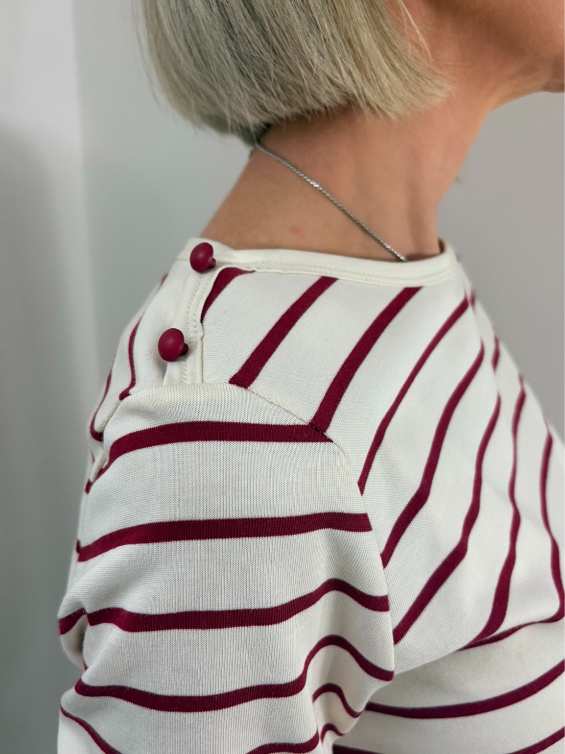 Stripe LS Top W/ Shoulder Buttons