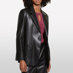 Load image into Gallery viewer, Sisley Faux Leather Single Breasted Blazer
