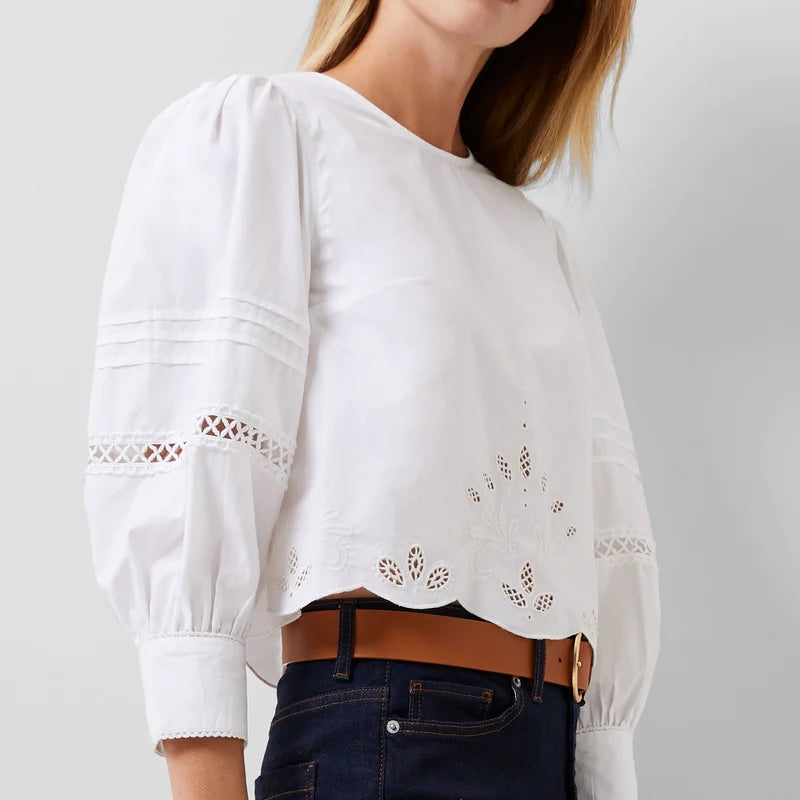 French Connection Alissa Cotton Broiderie Top - Linen White
