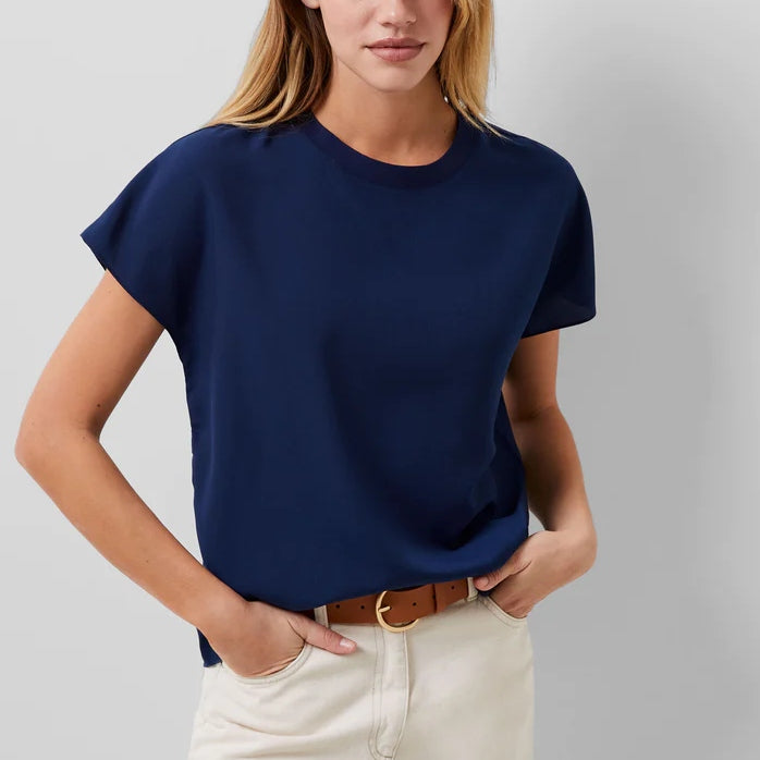 French Connection Crepe Light Crew Neck Top - Midnight Blue