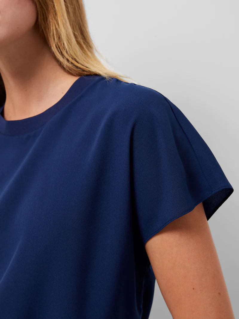 French Connection Crepe Light Crew Neck Top - Midnight Blue