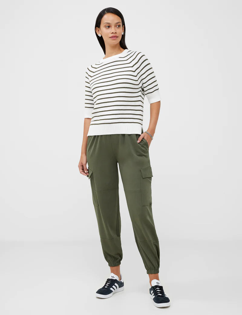 French Connection Lily Mozart Stripe Short Sleeve Jumper - Summer White/ Olive