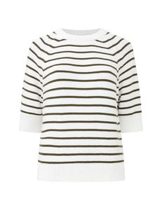 French Connection Lily Mozart Stripe Short Sleeve Jumper - Summer White/ Olive