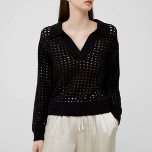 French Connection Manda Pointelle Collared Jumper - Blackout