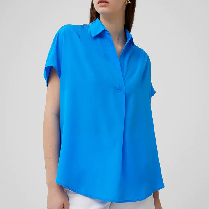 French Connection Crepe Light Cap Sleeve Popover Shirt - Blue Sea Star