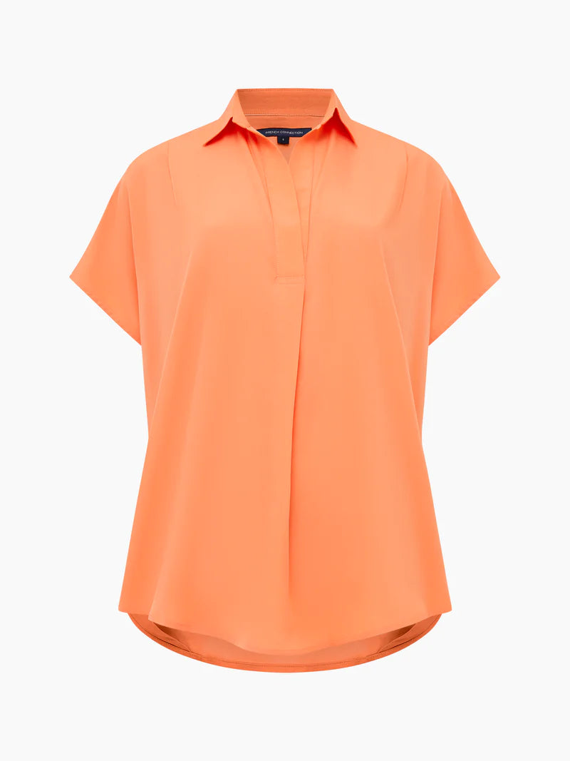 French Connection Crepe Light Cap Sleeve Popover Shirt - Coral
