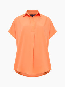 French Connection Crepe Light Cap Sleeve Popover Shirt - Coral