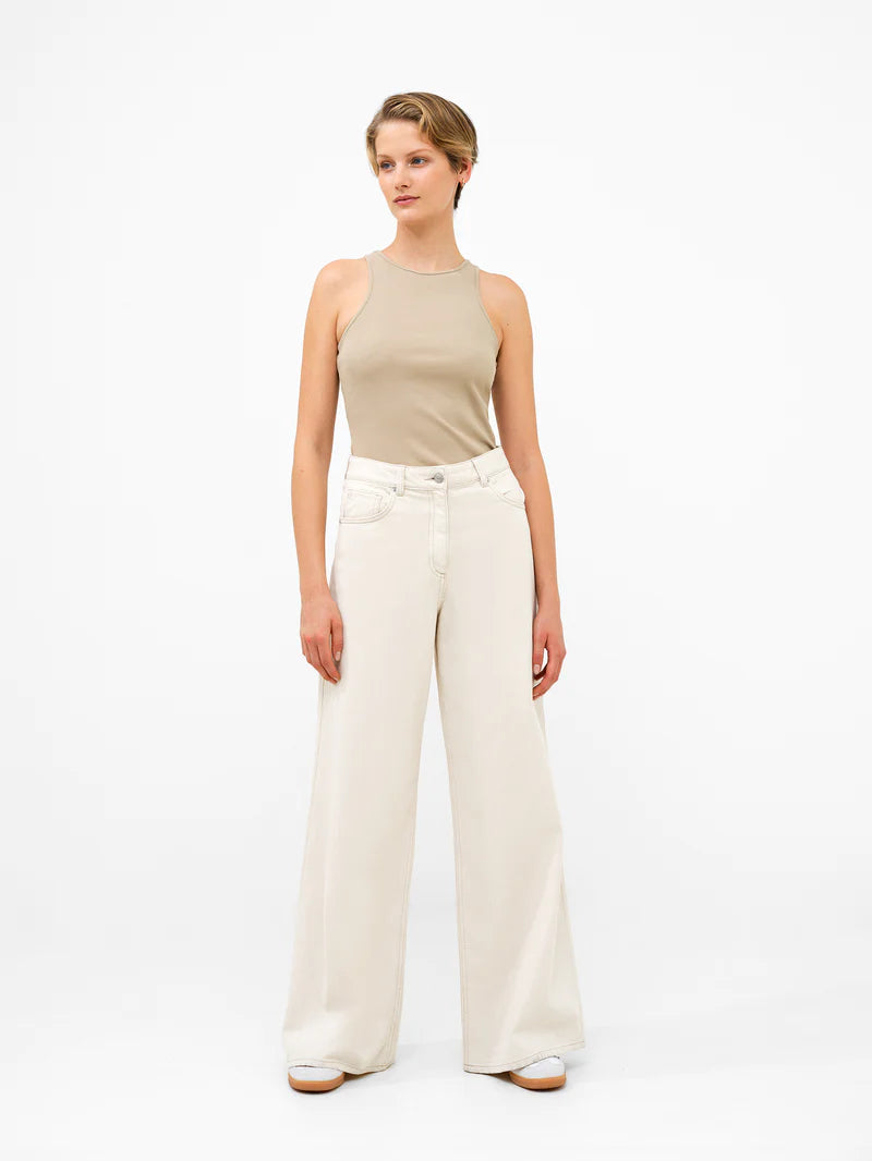 French Connection Denver Denim Relaxed Wide Leg Jeans - Ecru