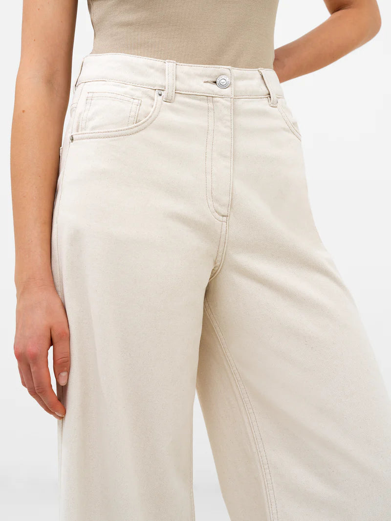 French Connection Denver Denim Relaxed Wide Leg Jeans - Ecru