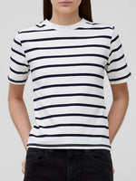Load image into Gallery viewer, French Connection Rallie Cotton Stripe Short Sleeve T-Shirt - Stripe S White/Marin
