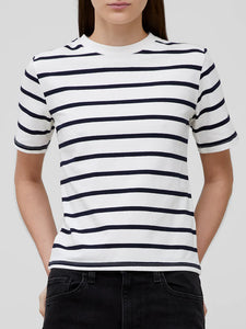 French Connection Rallie Cotton Stripe Short Sleeve T-Shirt - Stripe S White/Marin