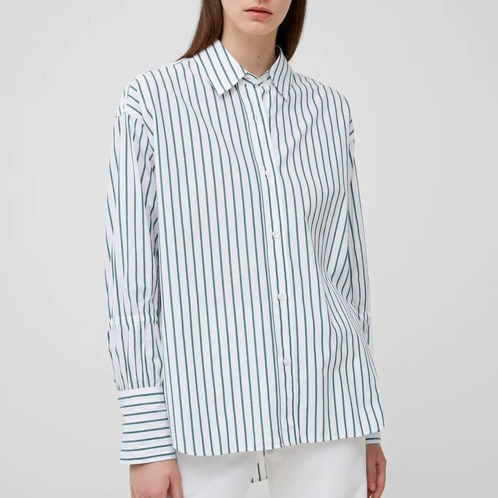 French Connection Rhodes Poplin Sleeve Detail Shirt - Linen White/Forest G