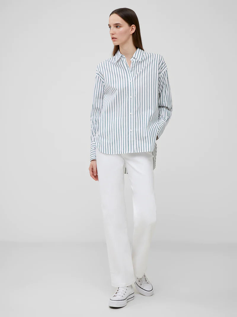 French Connection Rhodes Poplin Sleeve Detail Shirt - Linen White/Forest G