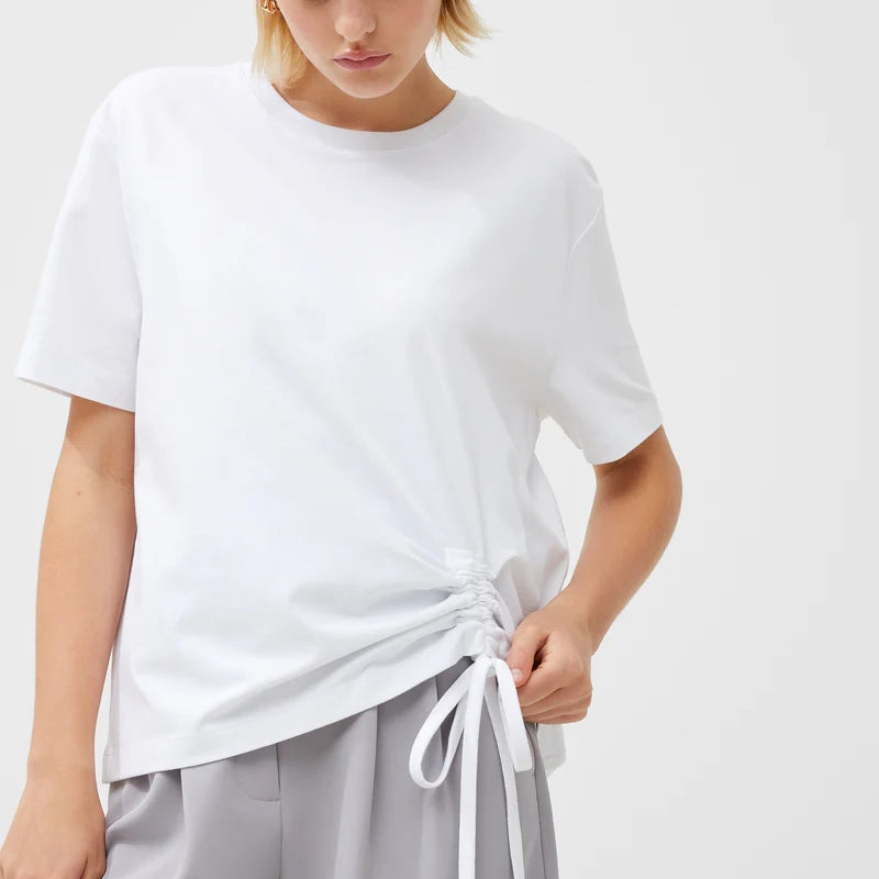 French Connection Rallie Cotton Rouched T-Shirt - Linen White