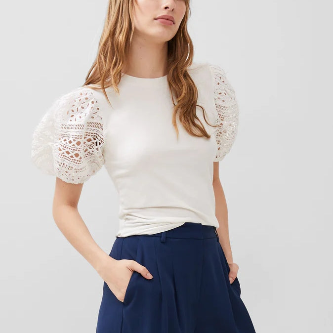French Connection Rosana Agnes Broderie T-Shirt - Linen White