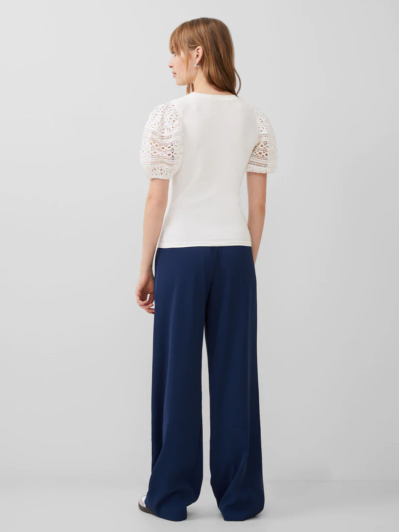French Connection Rosana Agnes Broderie T-Shirt - Linen White