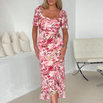 Load image into Gallery viewer, Heidi Multi Floral Ruched Midi Dress
