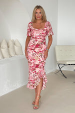 Load image into Gallery viewer, Heidi Multi Floral Ruched Midi Dress
