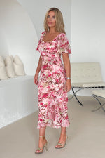 Load image into Gallery viewer, Heidi Multi Floral Ruched Midi Dress
