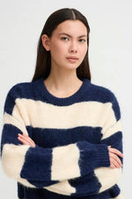 Load image into Gallery viewer, Ichi Sriped Crew Neck Knitted Jumper
