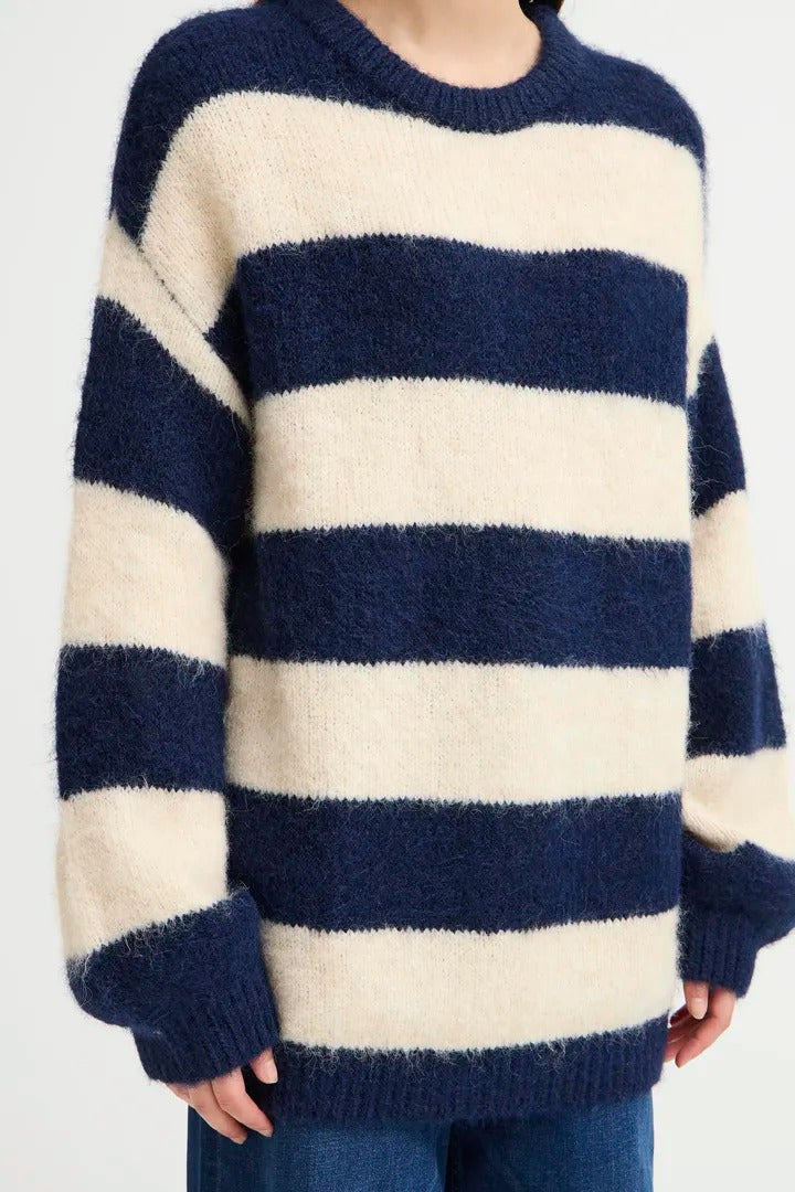 Ichi Sriped Crew Neck Knitted Jumper