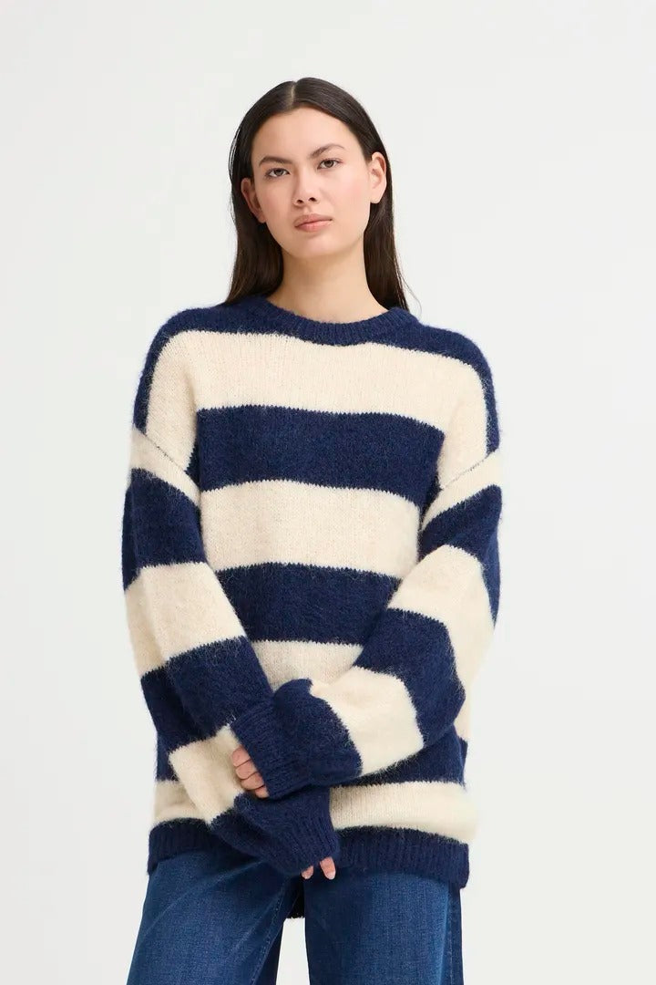 Ichi Sriped Crew Neck Knitted Jumper