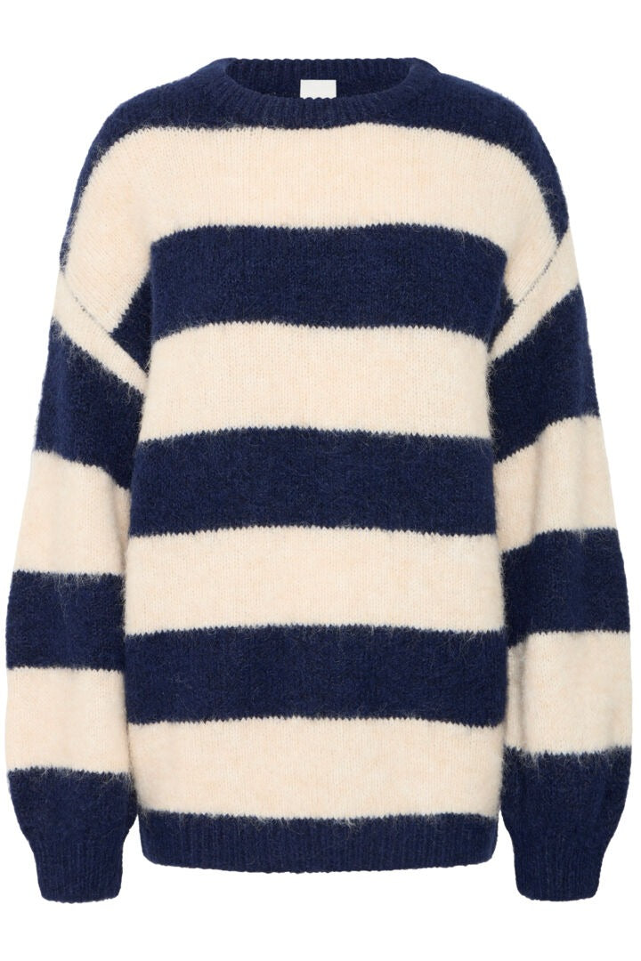 Ichi Sriped Crew Neck Knitted Jumper