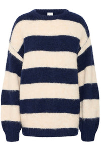 Ichi Sriped Crew Neck Knitted Jumper