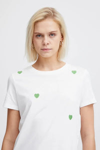 ICHI Heart Embroidered T-Shirt - Cloud Dancer