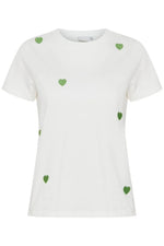 Load image into Gallery viewer, ICHI Heart Embroidered T-Shirt - Cloud Dancer
