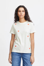 Load image into Gallery viewer, ICHI Heart Embroidered T-Shirt - Hot Coral
