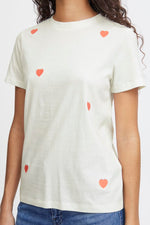 Load image into Gallery viewer, ICHI Heart Embroidered T-Shirt - Hot Coral
