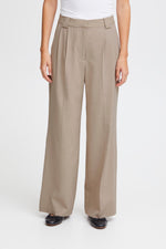 Load image into Gallery viewer, ICHI High-Rise Wide Leg Trousers - Tan Melange
