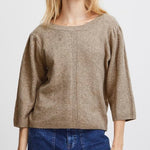 Load image into Gallery viewer, ICHI Knitted 3/4 Sleeve Relaxed Top - Doeskin
