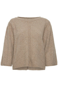 ICHI Knitted 3/4 Sleeve Relaxed Top - Doeskin