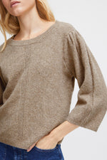 Load image into Gallery viewer, ICHI Knitted 3/4 Sleeve Relaxed Top - Doeskin
