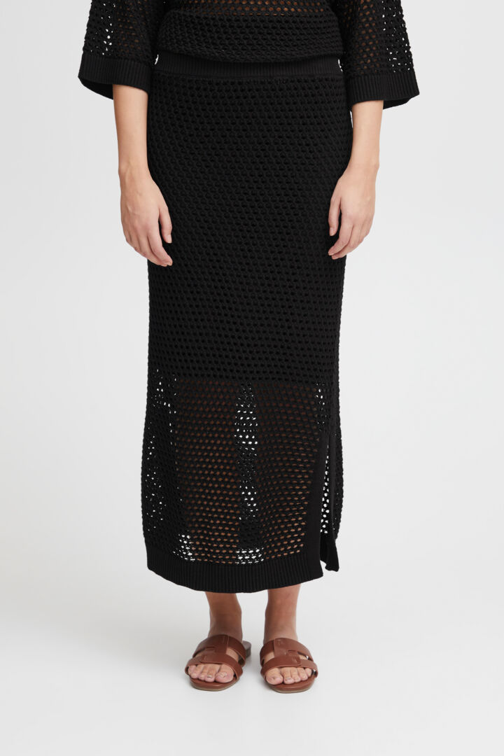 ICHI Midi Crochet Skirt - Black