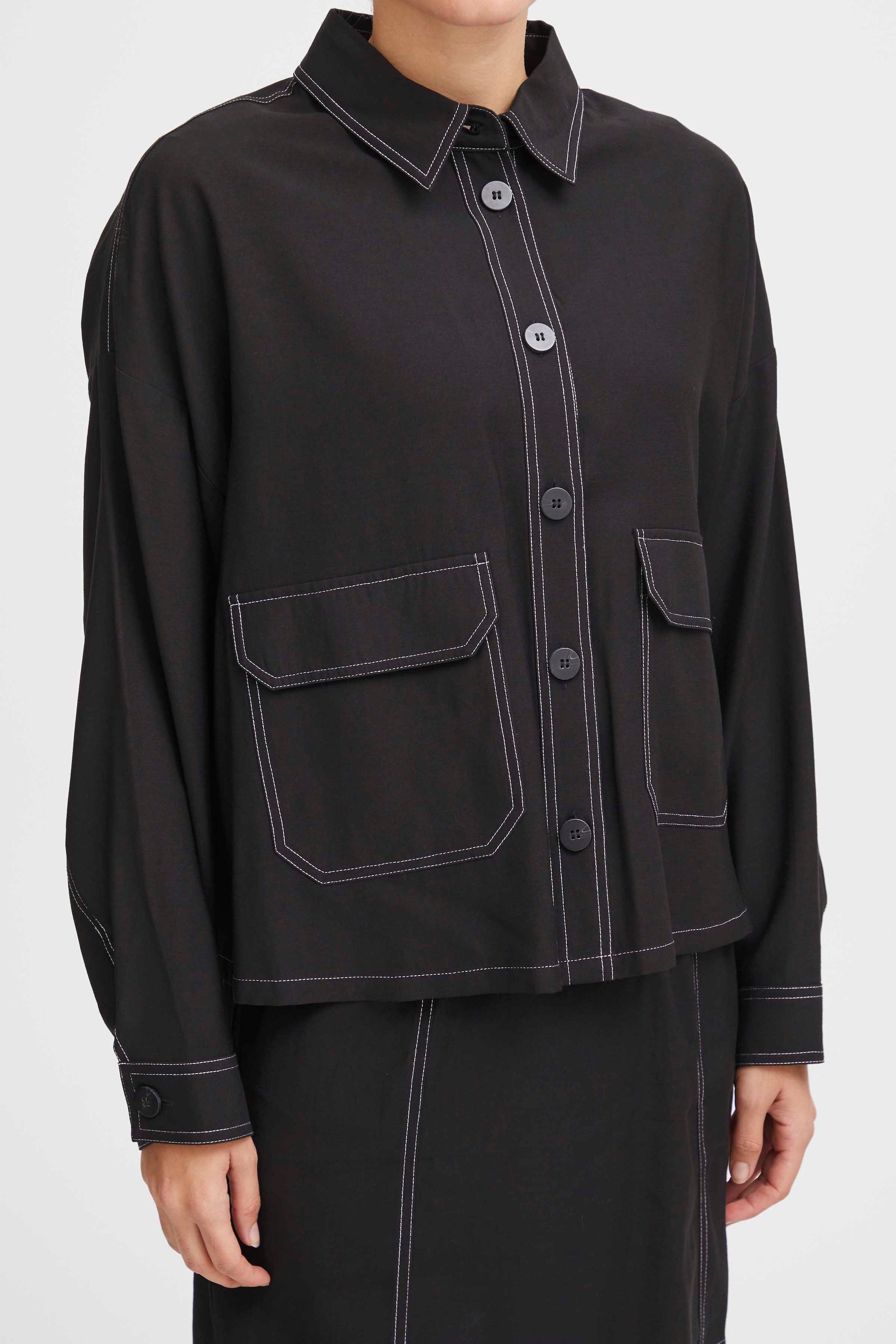 ICHI Cropped Shirt - Black