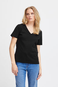 ICHI Everyday V-Neck Plain T-Shirt - Black