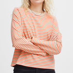 Load image into Gallery viewer, ICHI Breton Stripe Long Sleeve Top -  Hot Coral Stripe
