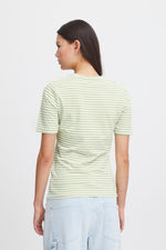 Load image into Gallery viewer, ICHI Breton Stripe Short Sleeve Top - Green Tea Stripe

