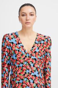 ICHI Floral Print Midi Dress - Multi AOP