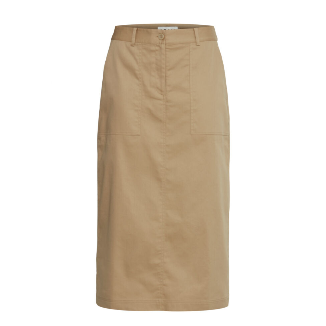 ICHI Cotton Blend Midi Skirt - Cornstalk