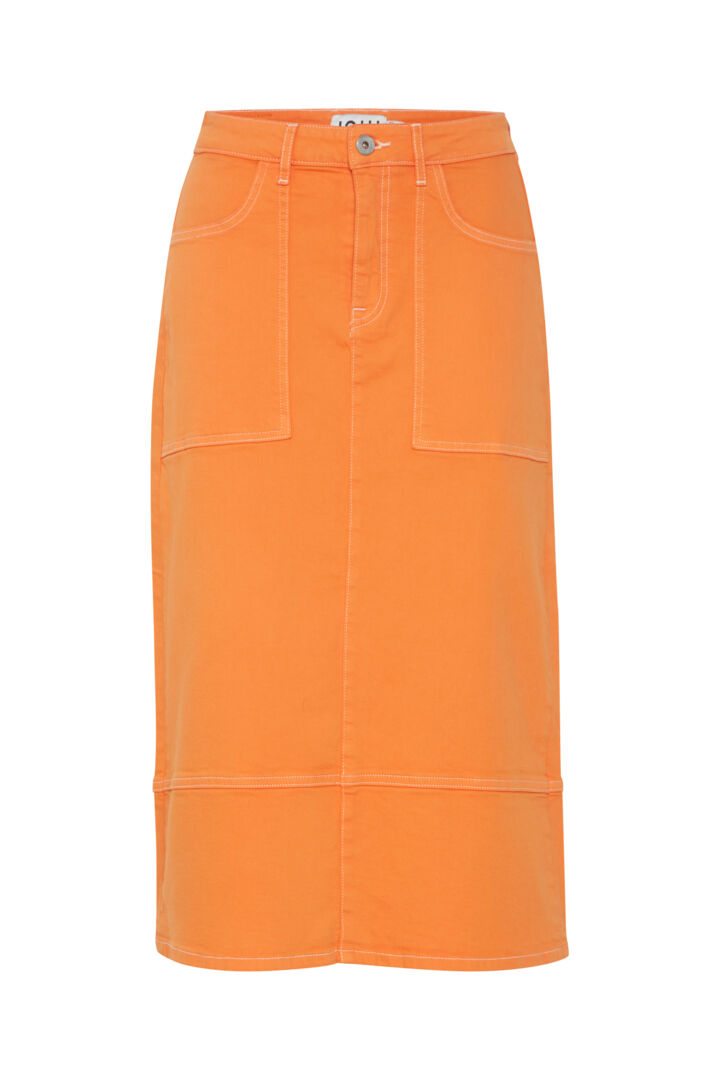 ICHI Midi Denim Skirt - Persimmon Orange