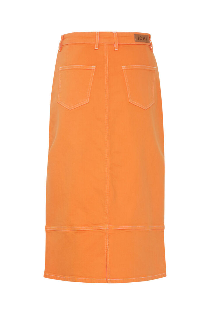 ICHI Midi Denim Skirt - Persimmon Orange