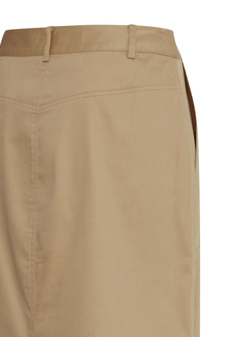 ICHI Cotton Blend Midi Skirt - Cornstalk