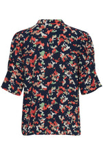 Load image into Gallery viewer, ICHI Flower Print Short Sleeve Blouse - Total Eclipse Multi Aop
